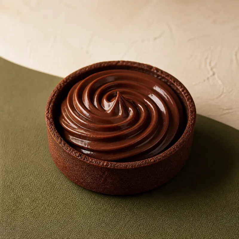 Tartaleta individual de chocolate con relleno cremoso.